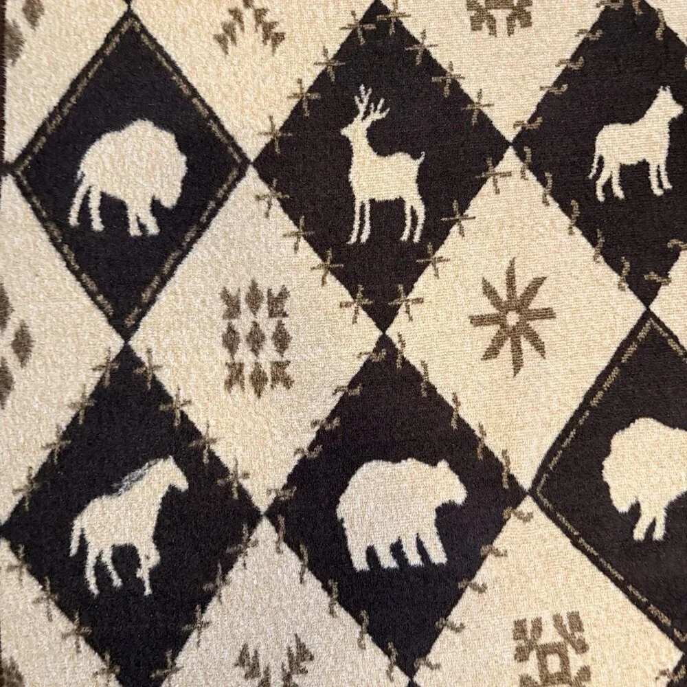 Vintage San Marcos Reversible Animal Throw Blanket Browns 56X80 Moose Bear Horse